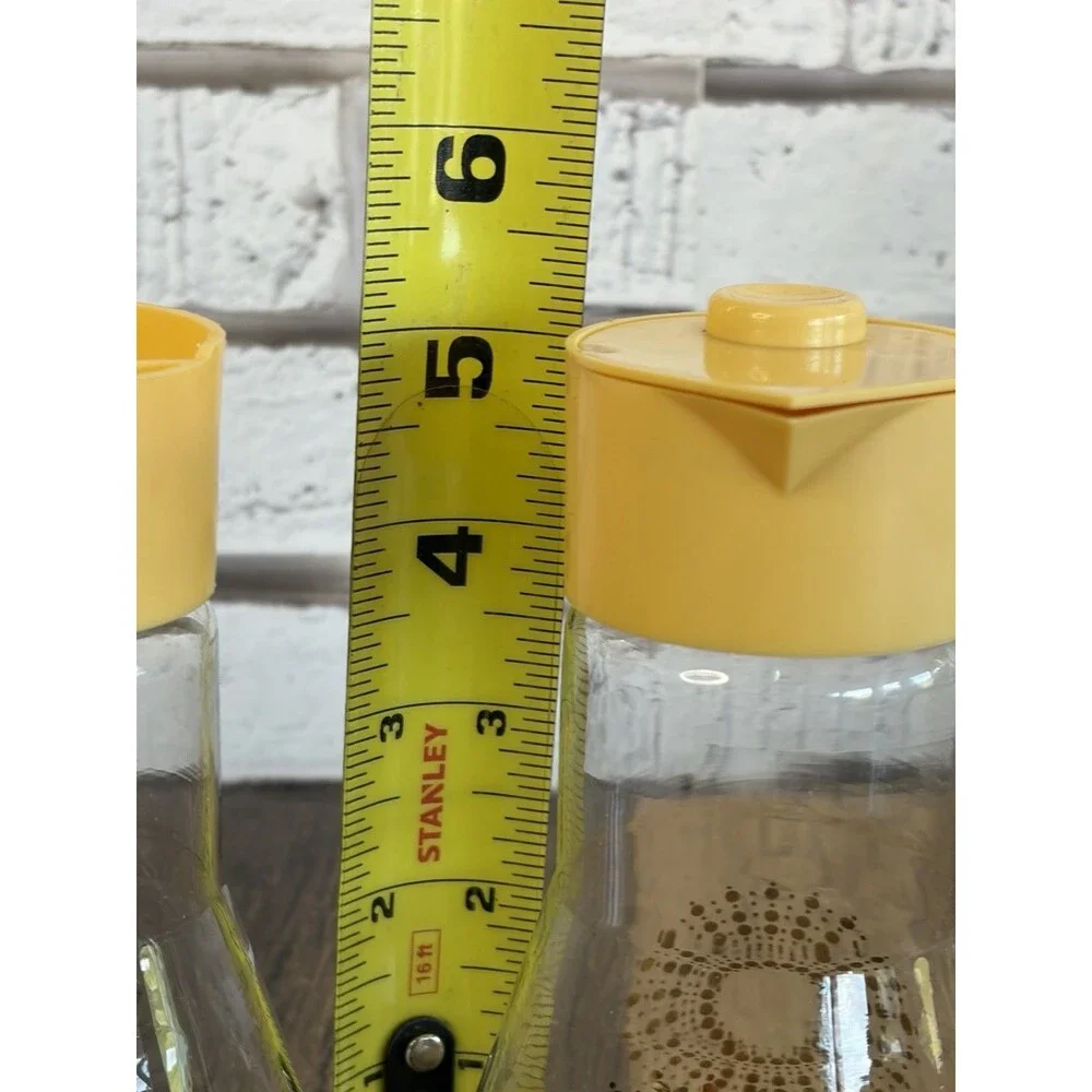 2 Pyrex Atomic Sunburst Dressing Dispenser Condiment Syrup Glass Plastic Lids